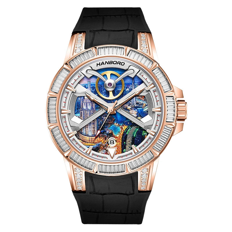 Montre Homme Automatique Collection Dubai Diamants Cadran Givré Hanboro 841 – CLEVI Paris