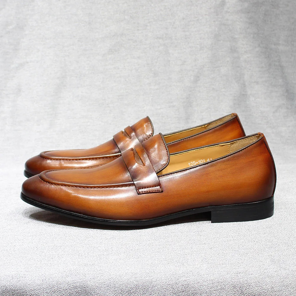 Penny Loafer Cuir Véritable Homme Peint à la Main Slip-On Mariage & Business – CLEVI Paris