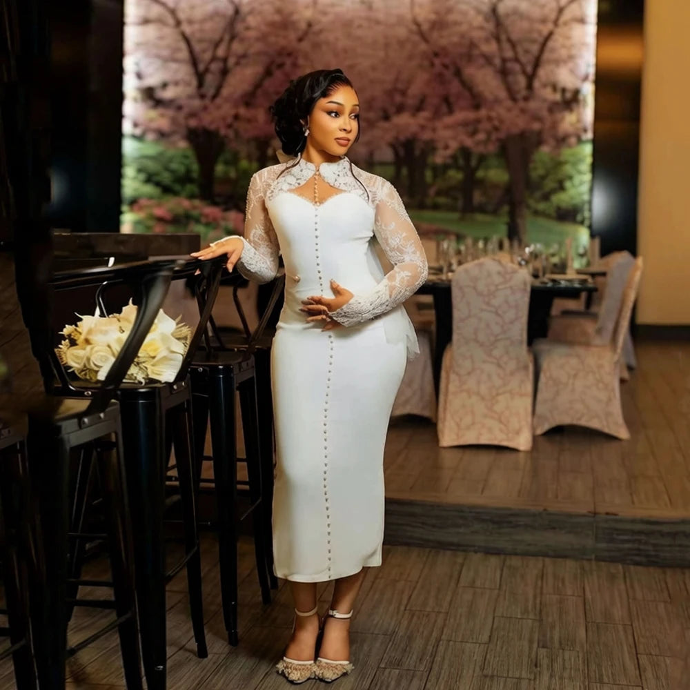 Robe de mariée civile midi en satin – CLEVI Paris