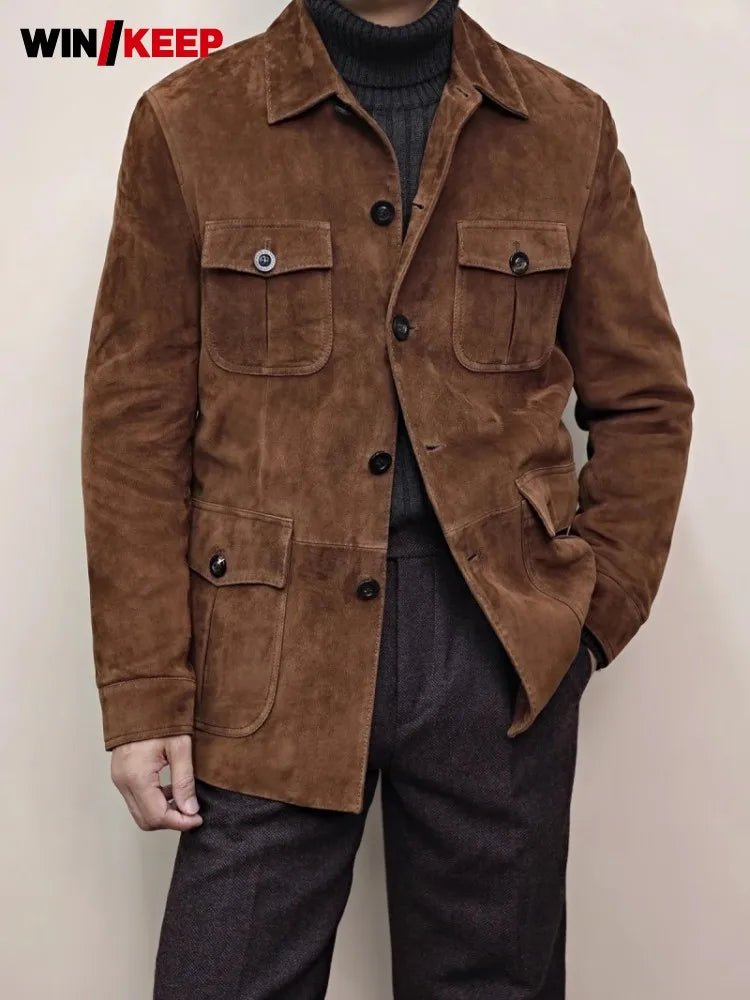 Veste homme en cuir de mouton marron – CLEVI Paris
