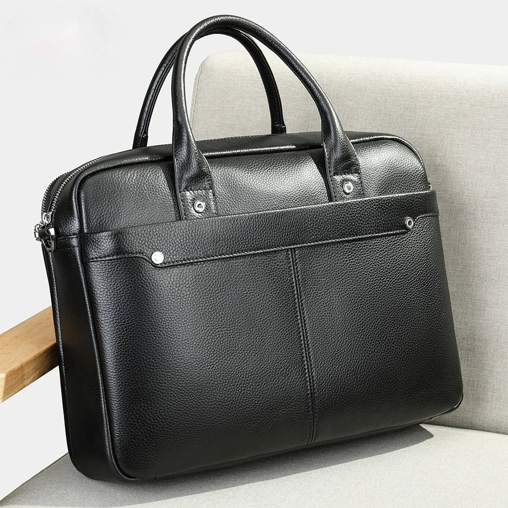 Sacoche Homme Cuir Vache Véritable PC 14" Porte-Documents 40x30cm Noir – CLEVI Paris