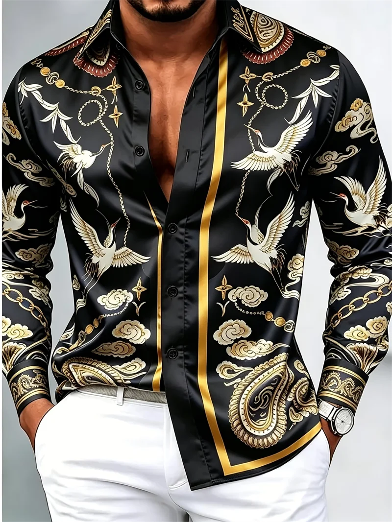 Chemise Homme Satinée Imprimée à Manches Longues – CLEVI Paris