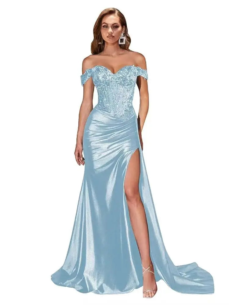 Robe de bal sirène en satin perlé – CLEVI Paris