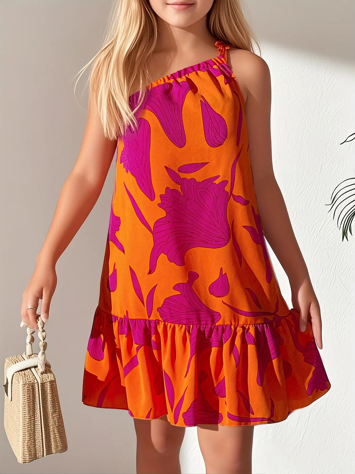Robe fille tropicale à épaule dénudée – CLEVI Paris
