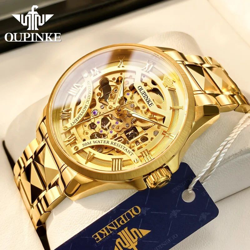 OUPINKE 3210 Montre Homme Automatique Squelette Saphir Chiffres Romains 5ATM – CLEVI Paris
