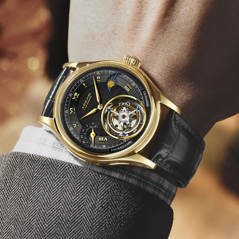 Montre Homme Tourbillon Phase de Lune AESOP 7027 – Squelette Verre Saphir Étanche 50m Garantie 3 Ans – CLEVI Paris