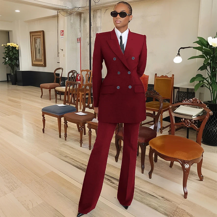 Tailleur femme blazer et pantalon évasé – CLEVI Paris