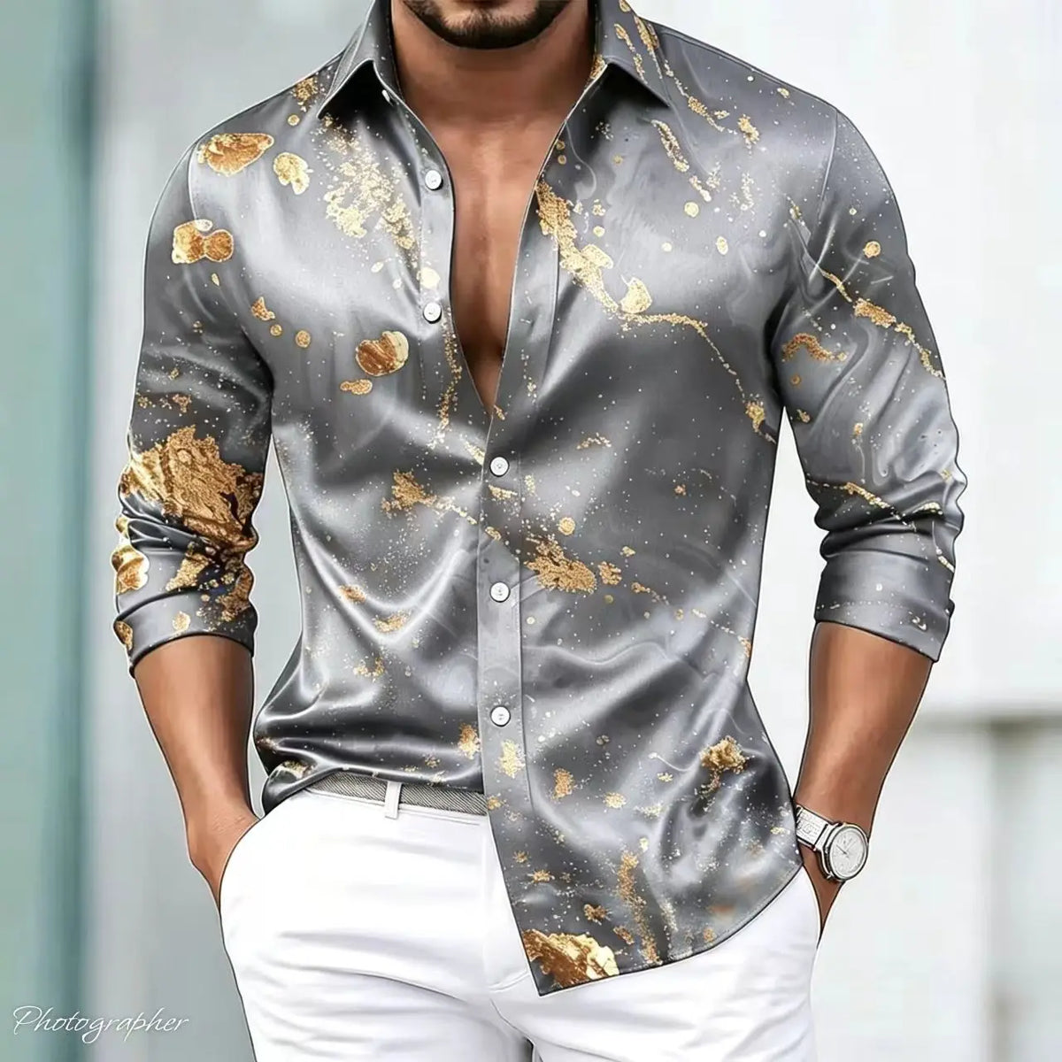 Chemise Homme Satinée à Motif Imprimé – CLEVI Paris