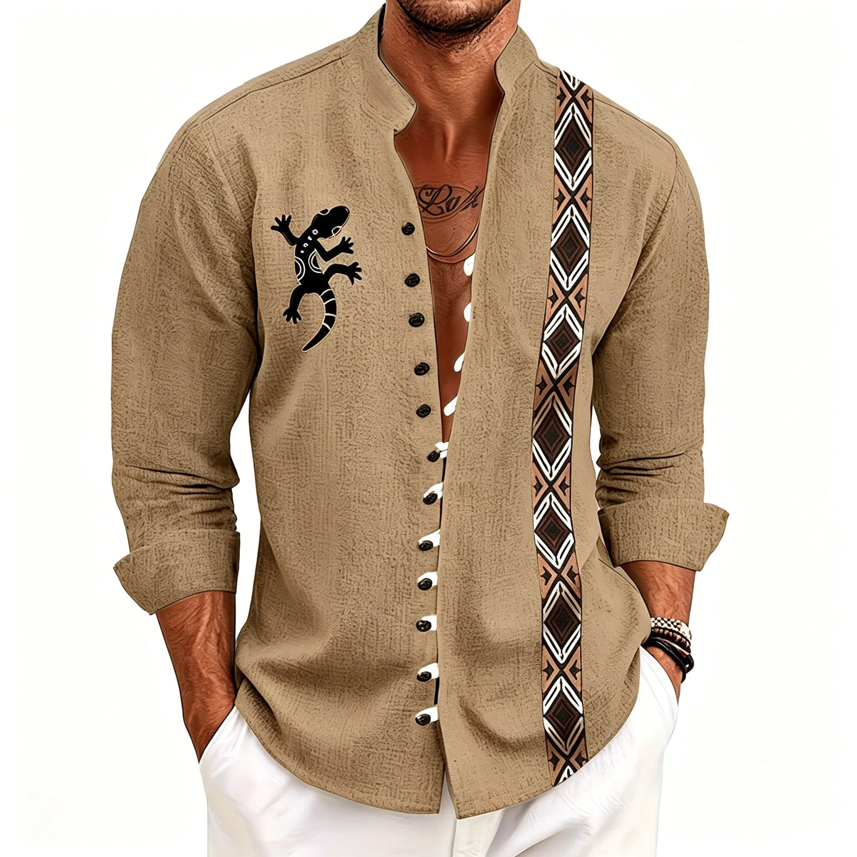 Chemise homme géométrique à rayures – CLEVI Paris