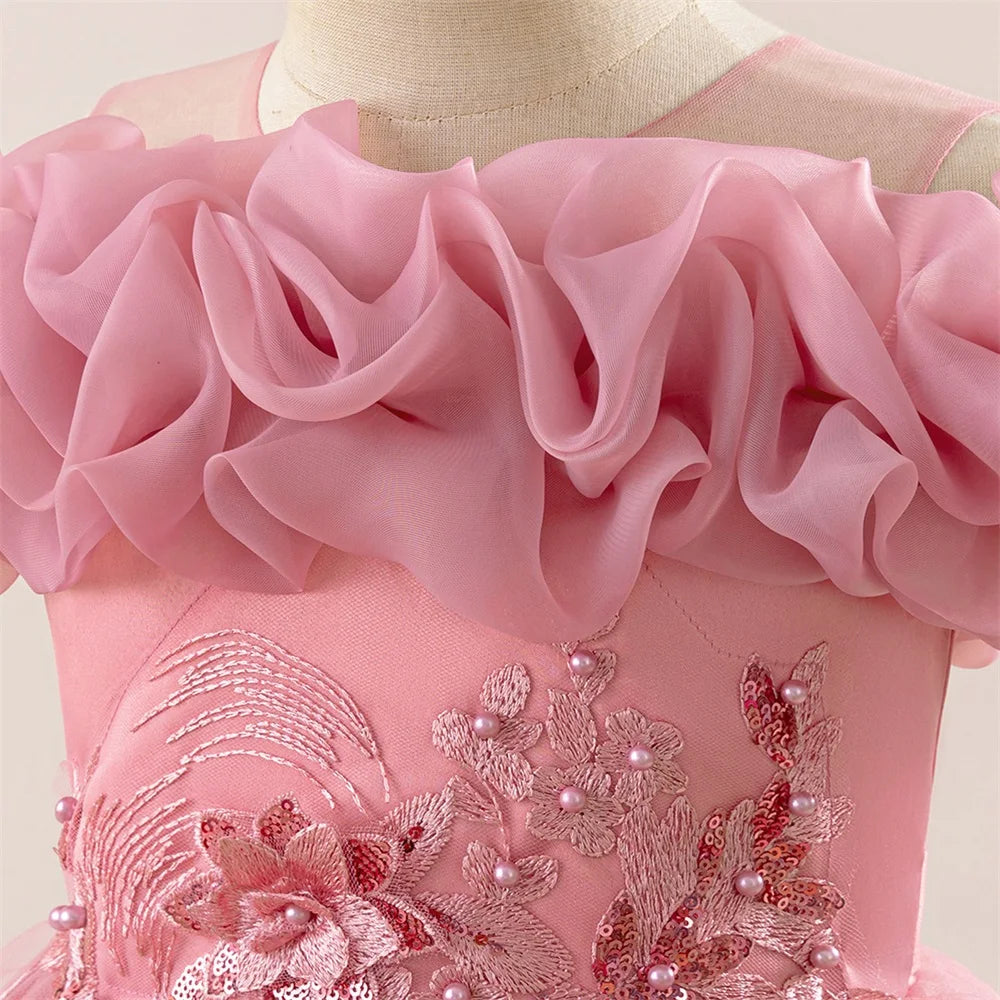 Robe fille rose foncé à paillettes – CLEVI Paris