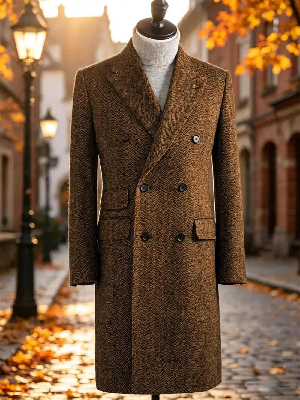 Manteau long homme laine mélangée à chevrons – CLEVI Paris
