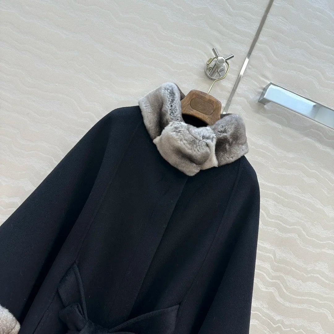 Manteau cape femme en cachemire ceinturé – CLEVI Paris