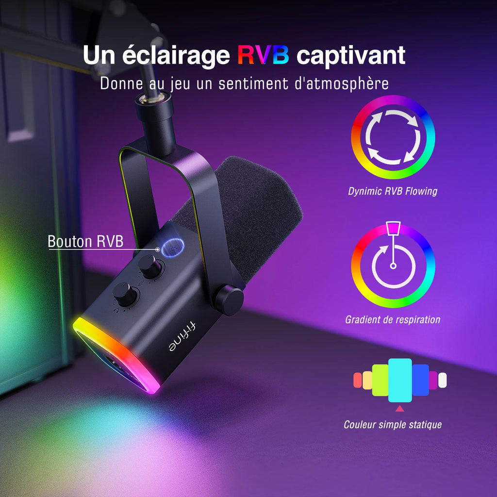 Kit Microphone FIFINE AM8T USB/XLR RGB Bras Articulé Gaming – CLEVI Paris