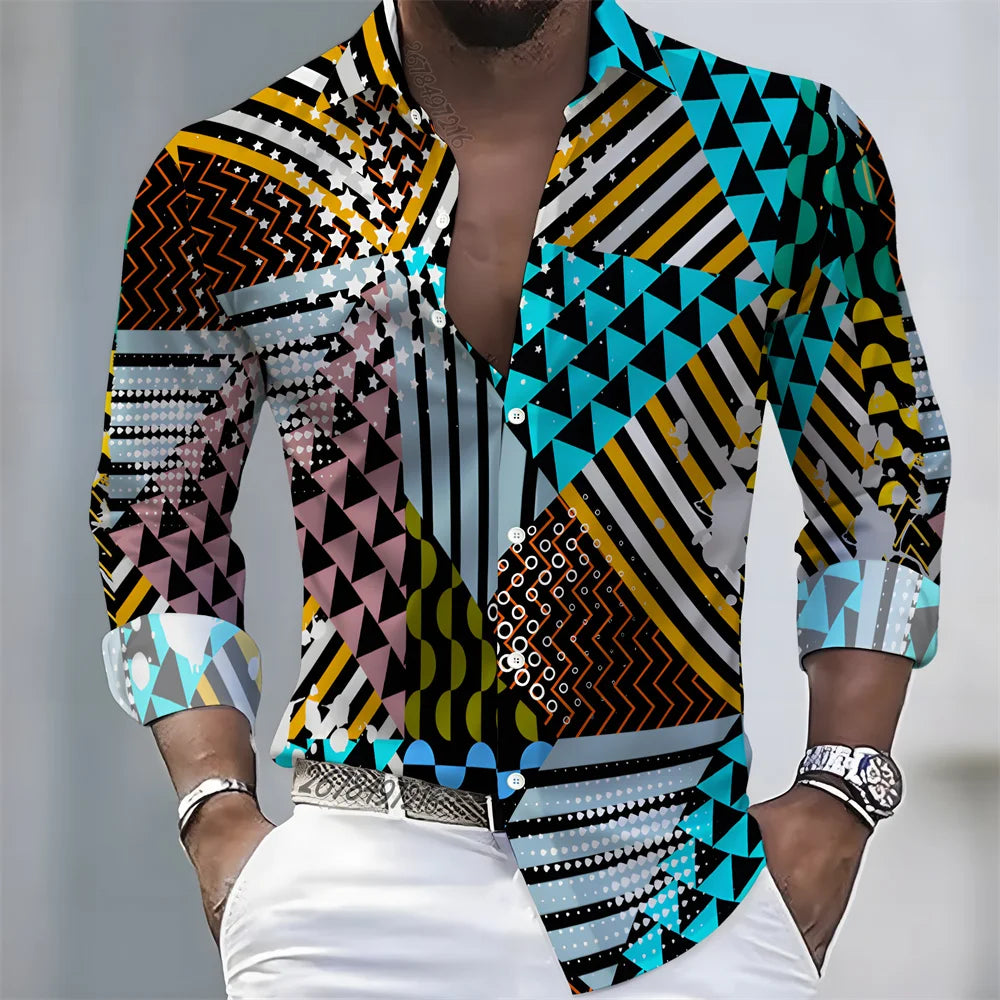 Chemise Homme Color Block à Manches Longues – CLEVI Paris