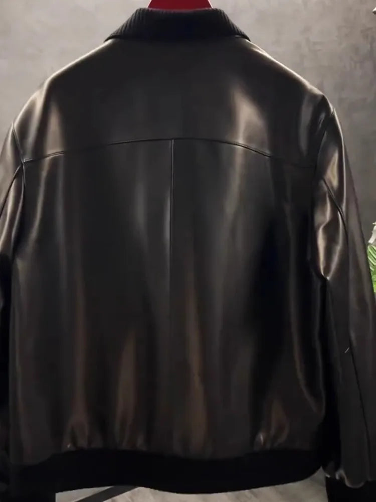 Veste homme en cuir noir à détails zippés – CLEVI Paris