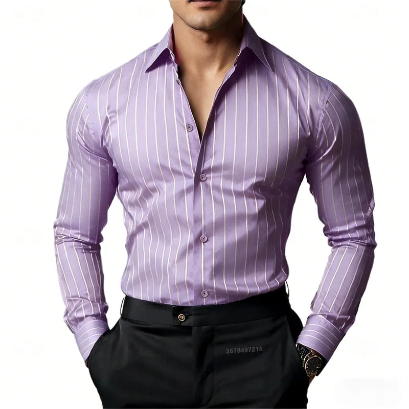 Chemise Homme Rayée à Manches Longues – CLEVI Paris