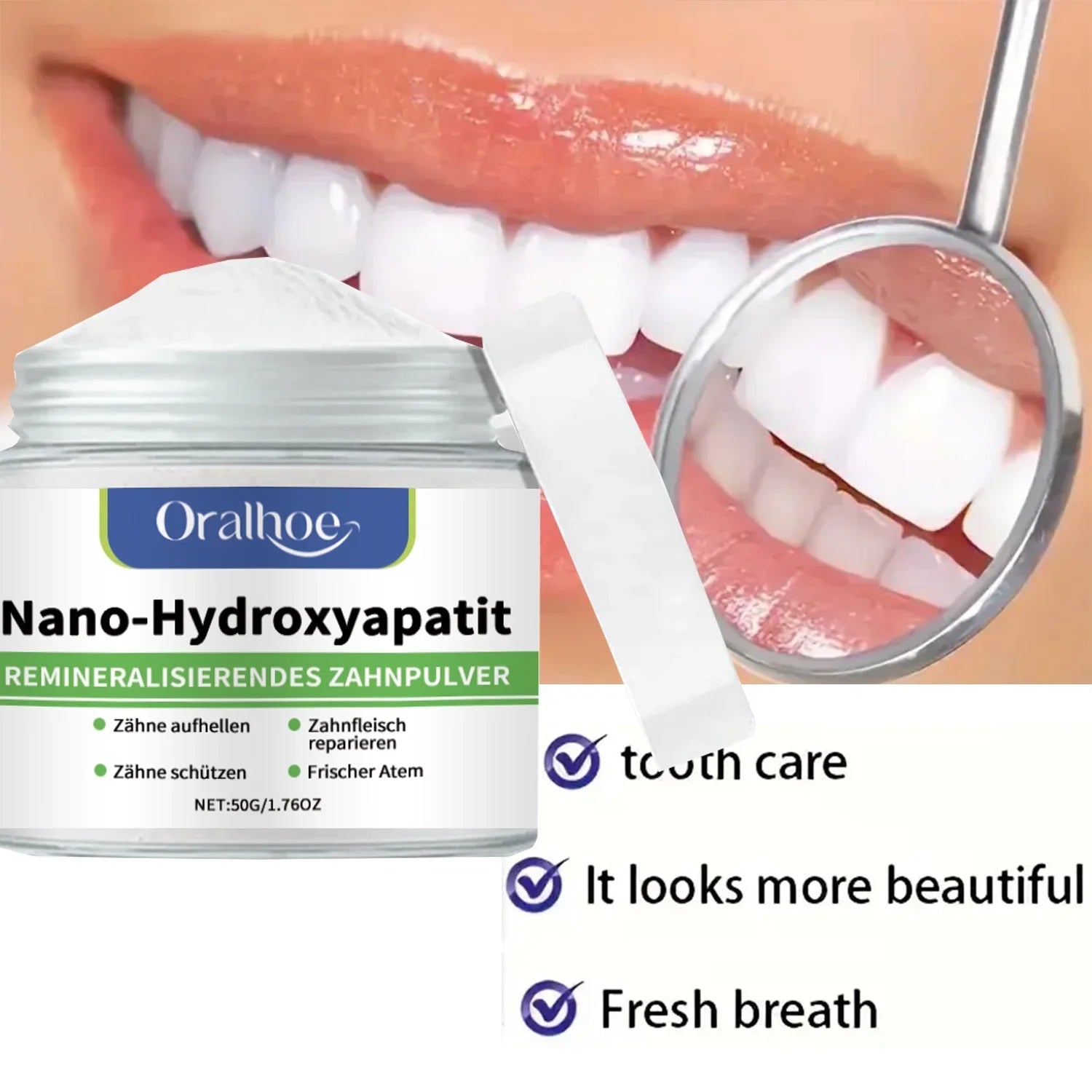 Poudre Dentifrice Blanchissante à l'Hydroxyapatite 10% | Menthe Fraîche & Réparation Émail