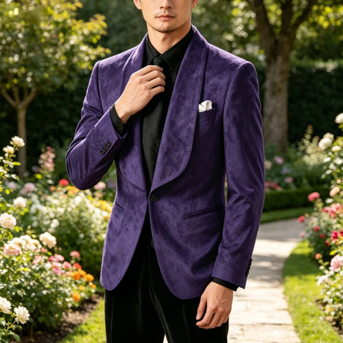 Blazer homme effet suédé 1 bouton à col châle – CLEVI Paris