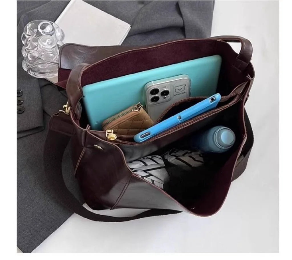 Sac Rabat PU Souple Grande Capacité Femme Épaule & Croisé Vintage – CLEVI Paris