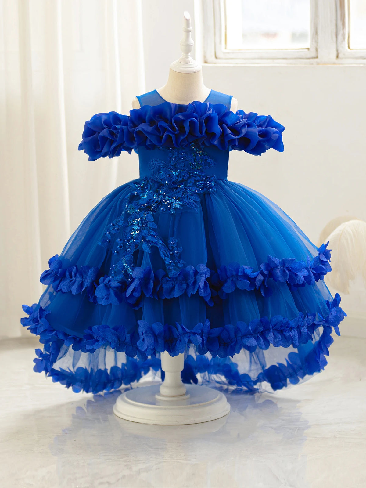 Robe cérémonie fille à fleurs en relief – CLEVI Paris