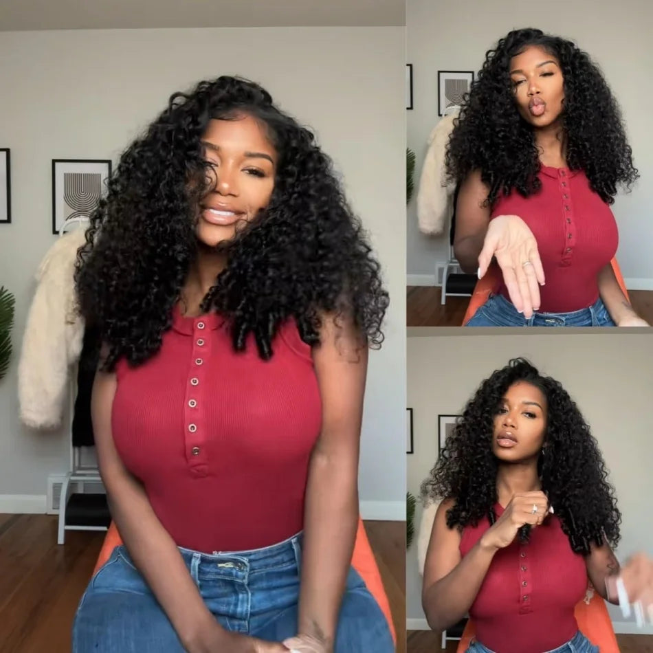 Perruque V-Part Burmese Curly Wet & Wavy Cheveux Humains Brésiliens Glueless 190% 210% 18-38 Pouces – CLEVI Paris