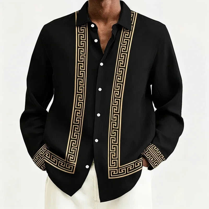 Chemise Homme Manches Longues Imprimée Rétro Col Rabattu – CLEVI Paris