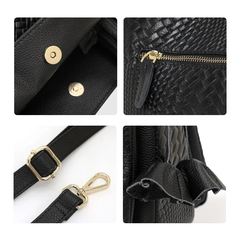 Sac Seau Femme Cuir Véritable Motif Tressé Grande Capacité – CLEVI Paris