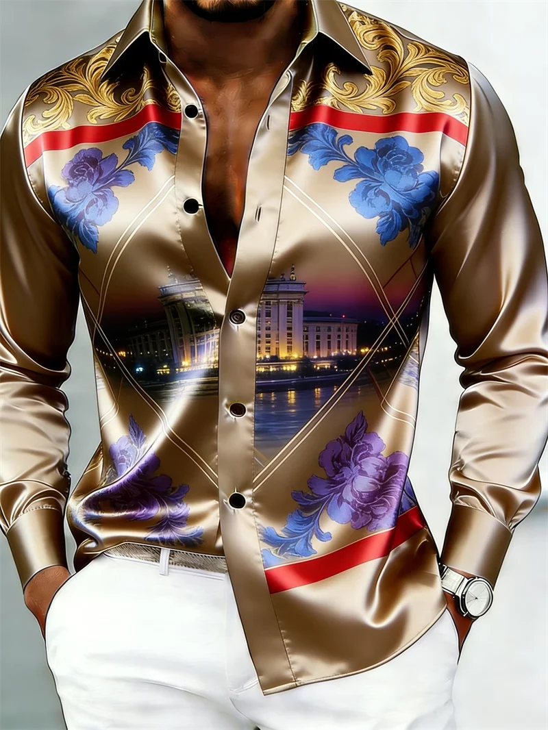 Chemise Homme Satinée Imprimée à Manches Longues – CLEVI Paris