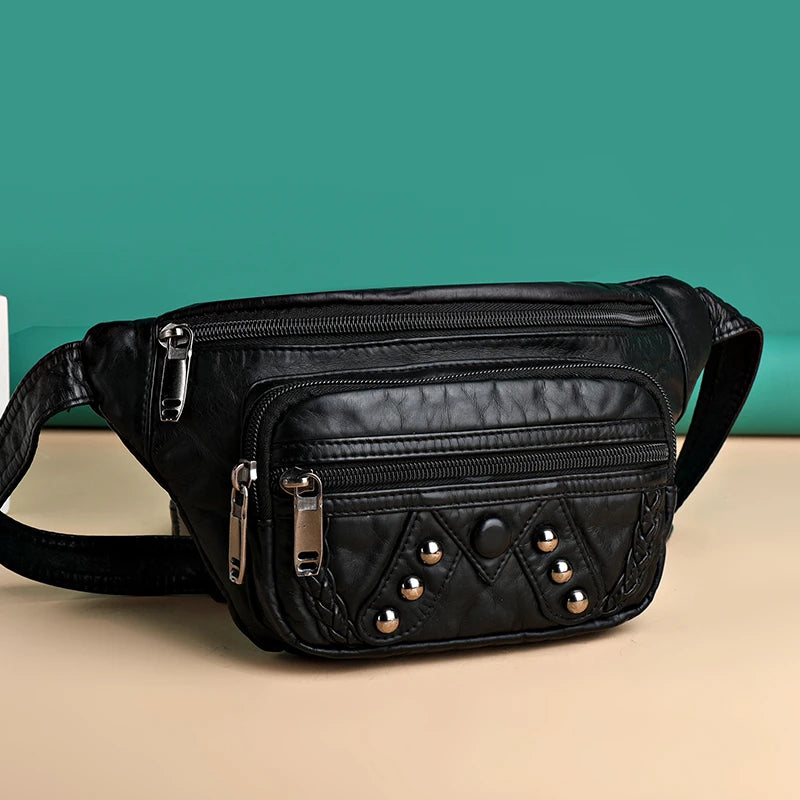 Sac Banane PU Rivets Femme Retro Poitrine Bandoulière 2025 – CLEVI Paris