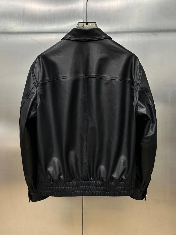 Veste cargo homme en cuir de mouton noir – CLEVI Paris