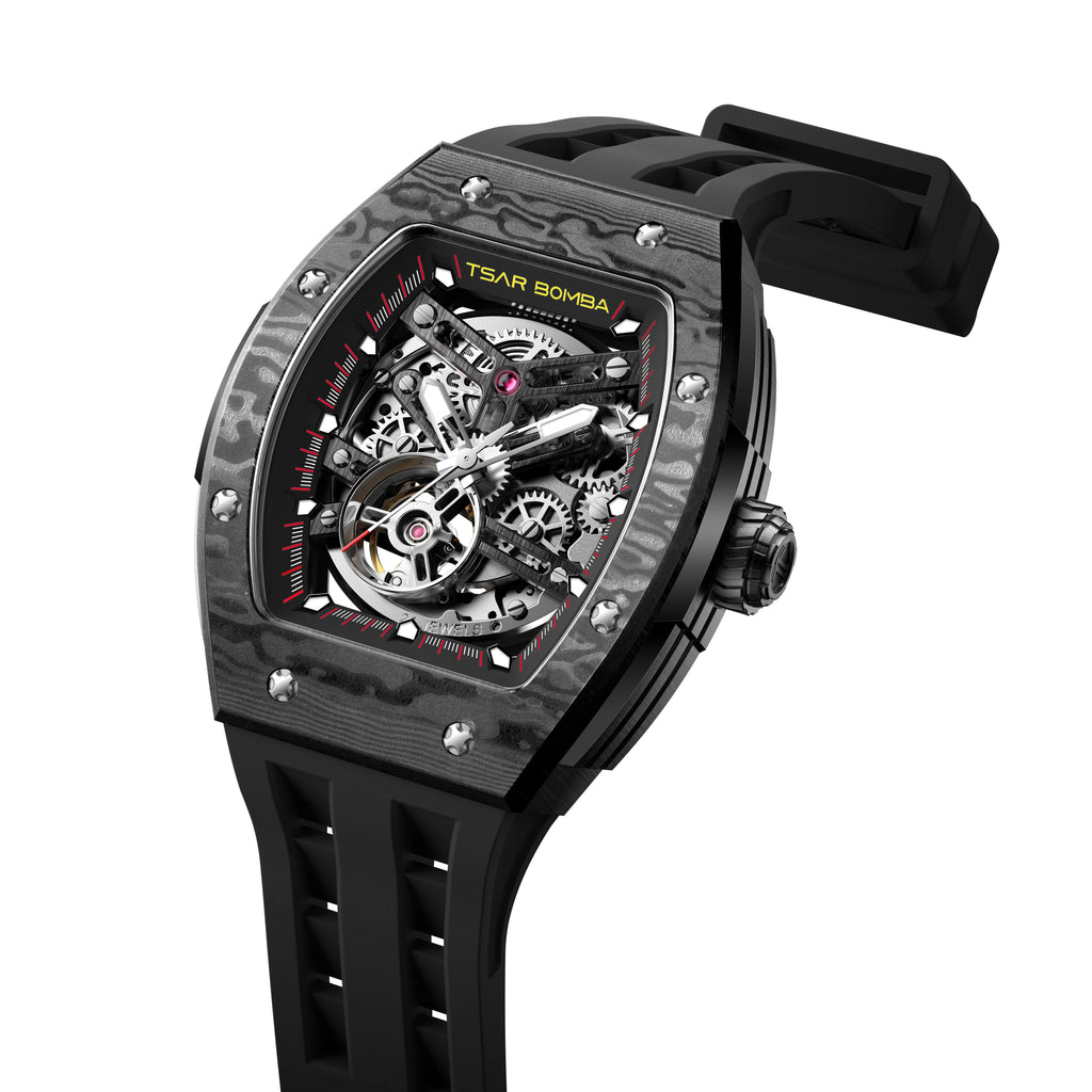 Montre Homme Automatique Squelette Tonneau Fibre de Carbone Tsar Bomba TB8228CF – CLEVI Paris