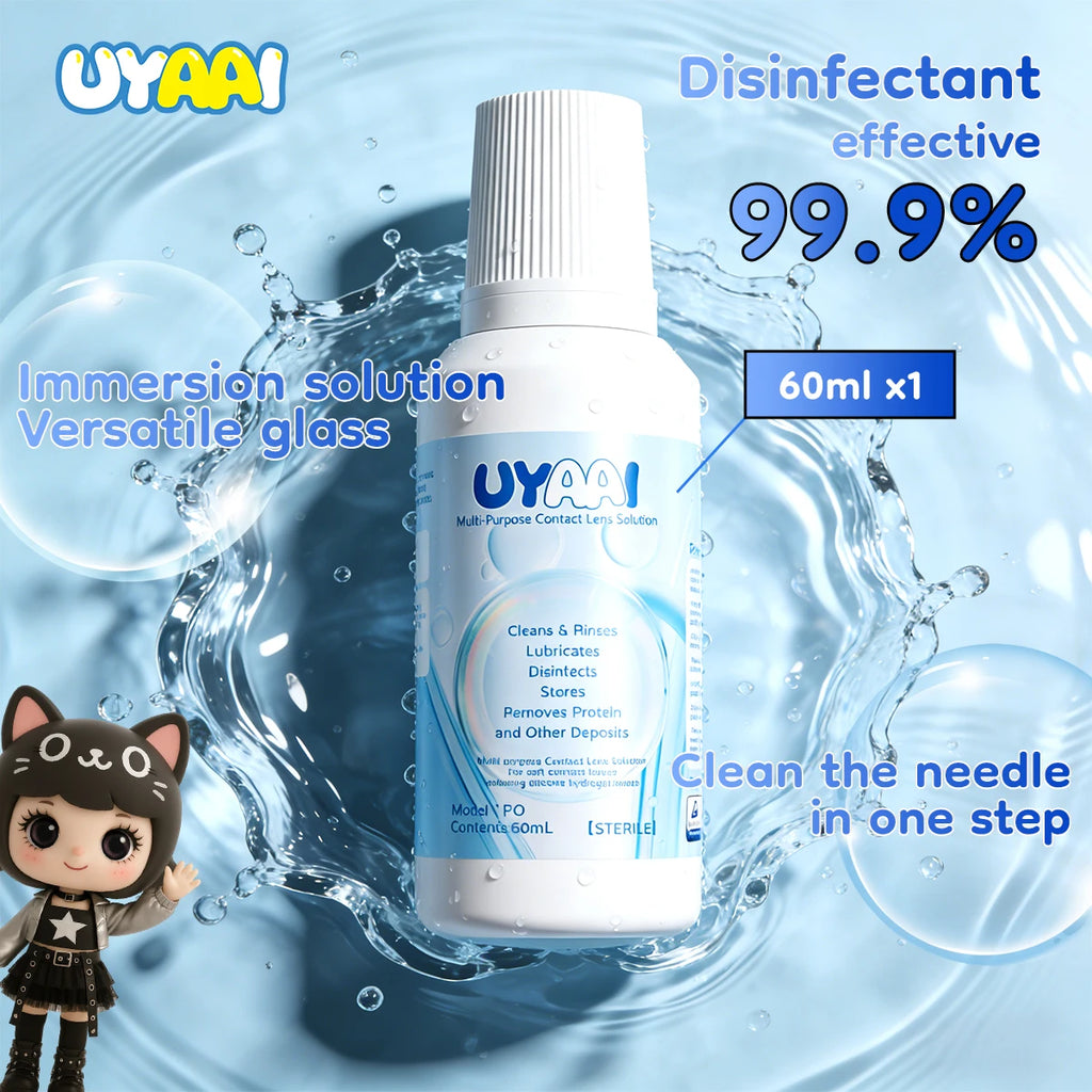 Solution d’Entretien pour Lentilles de Contact UYAAI 60ml | Nettoyante & Hydratante | Certifiée CE – CLEVI Paris