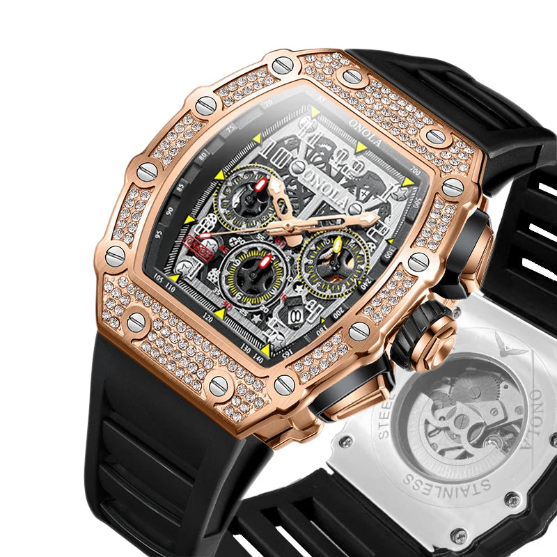 ONOLA Montre Automatique Homme Tonneau Squelette Lumineux Étanche 3ATM – CLEVI Paris