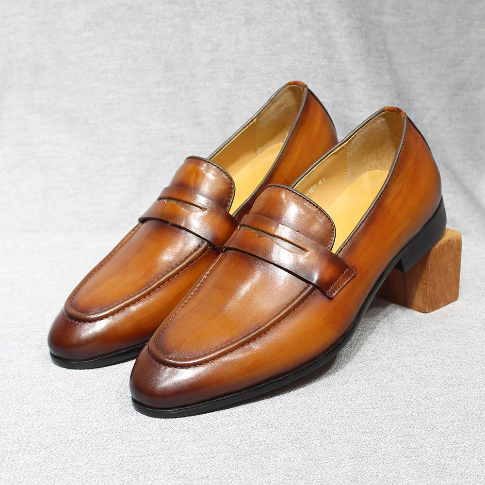 Penny Loafer Cuir Véritable Homme Peint à la Main Slip-On Mariage & Business – CLEVI Paris