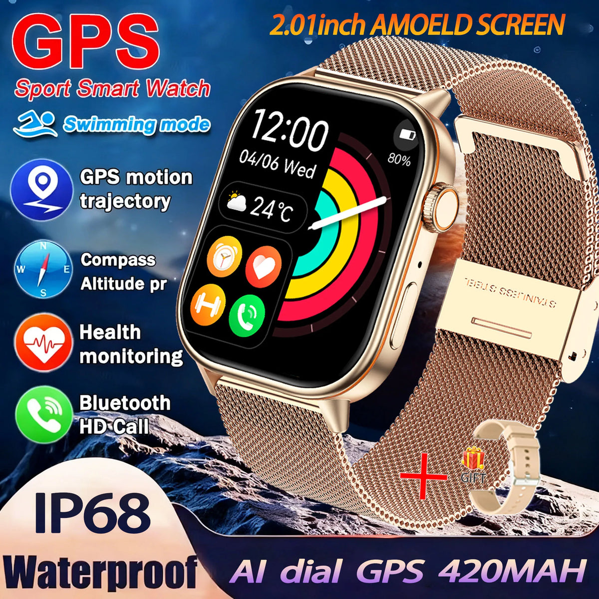 Montre GPS QX17 AMOLED 2,01″ sport – CLEVI Paris