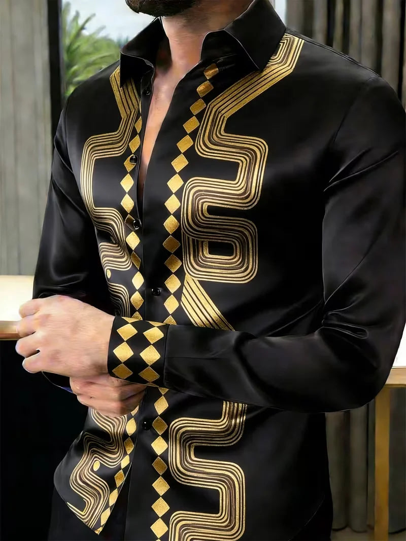 Chemise Homme Géométrique à Détail Doré – CLEVI Paris