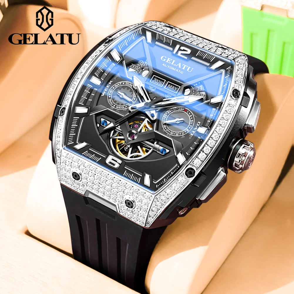 OUPINKE 6016 Montre Homme Automatique Diamants Squelette Saphir – CLEVI Paris