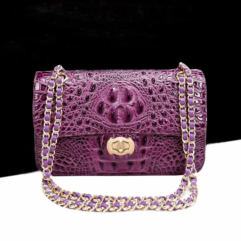 Sac Bandoulière Chaîne Motif Crocodile Vintage Femme 550g – CLEVI Paris