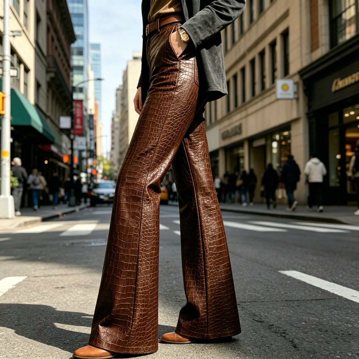 Pantalon évasé effet crocodile homme – CLEVI Paris