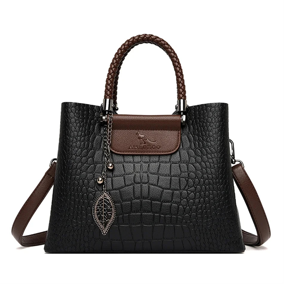 Sac Bandoulière Cuir Motif Croco Femme 3 Poches – CLEVI Paris