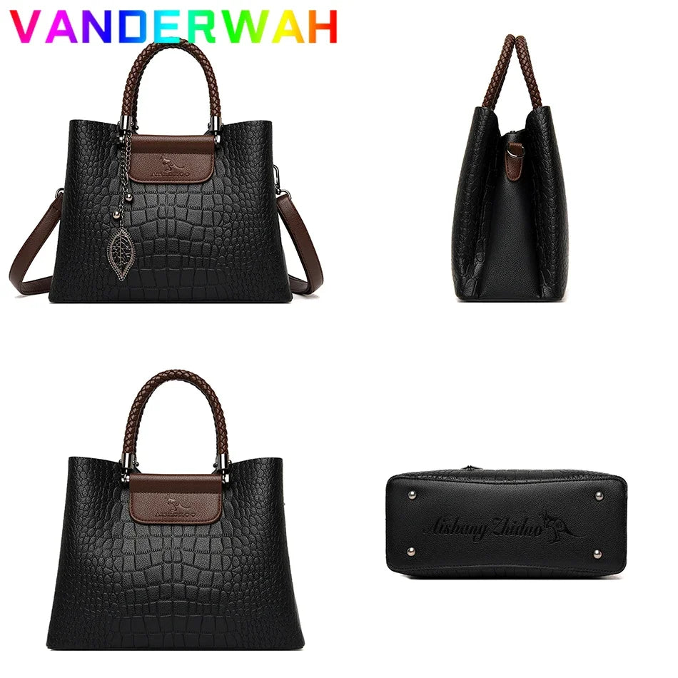 Sac Bandoulière Cuir Motif Croco Femme 3 Poches – CLEVI Paris