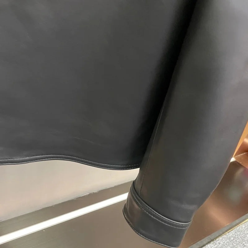 Veste homme en cuir noir à boutons-pression – CLEVI Paris