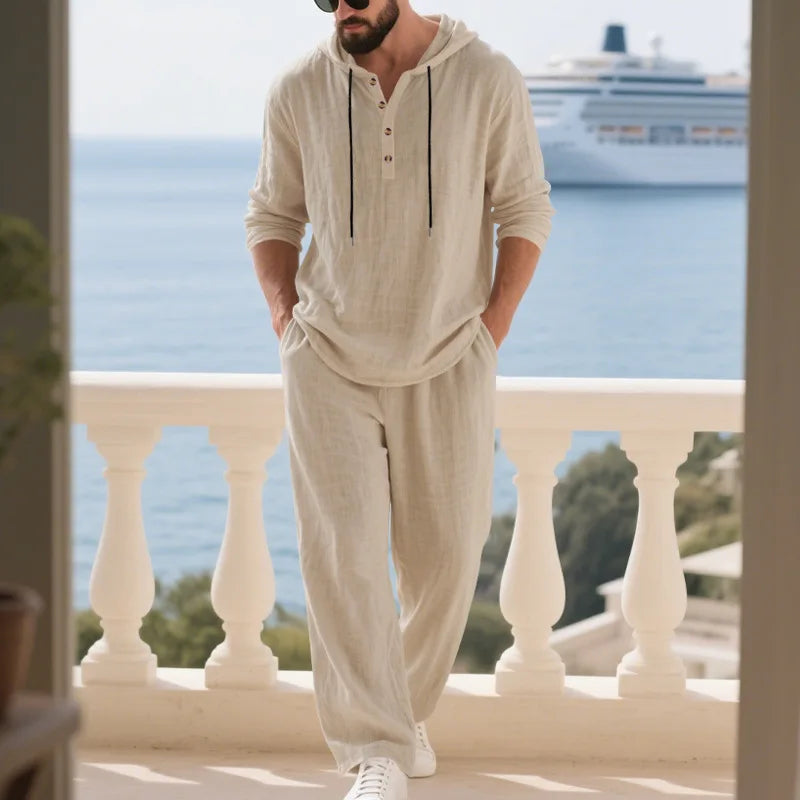 Ensemble homme à capuche en lin mélangé – CLEVI Paris