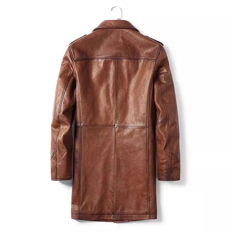 Manteau homme en cuir boutonné style rétro – CLEVI Paris