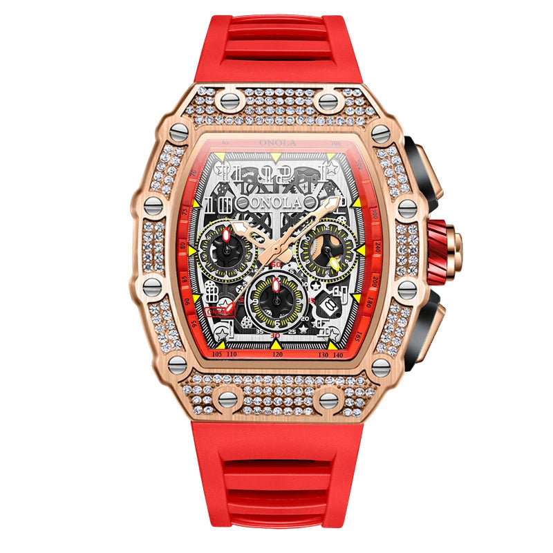 ONOLA ON6826D – Montre Automatique Homme | Diamants, Phase de Lune, Squelette, Étanche 3 Bar