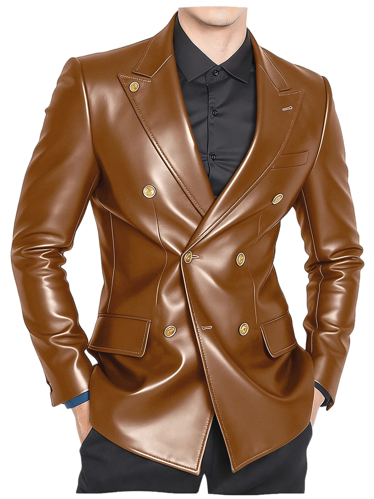 Blazer homme croisé en similicuir brillant – CLEVI Paris