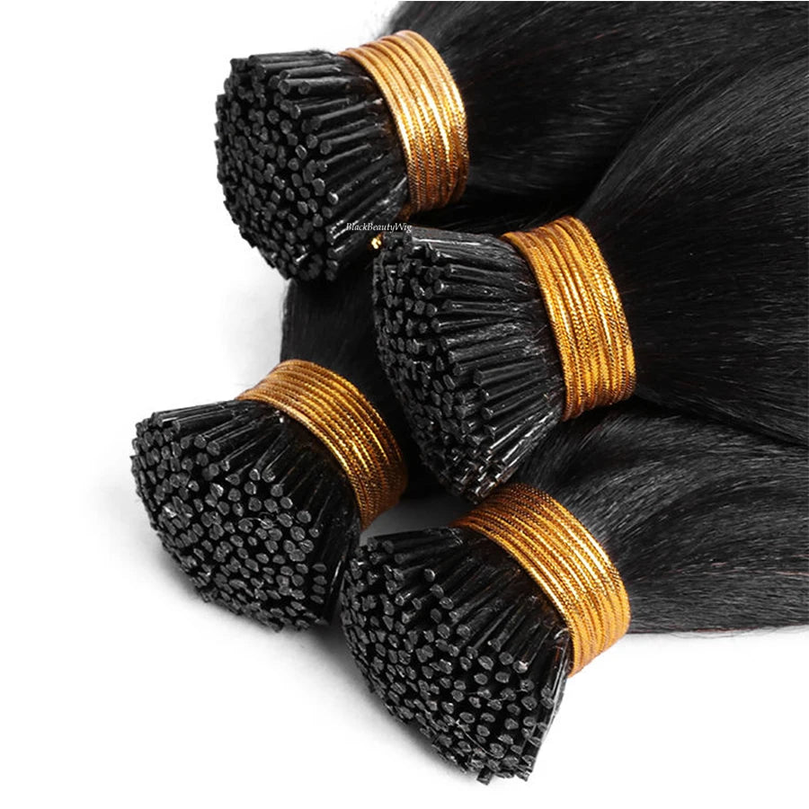 Extensions I-Tip Yaki Straight Cheveux Brésiliens Remy 100g | Microlink Pré-Collées | Noir, Brun, Naturel | 10-30 Pouces – CLEVI Paris