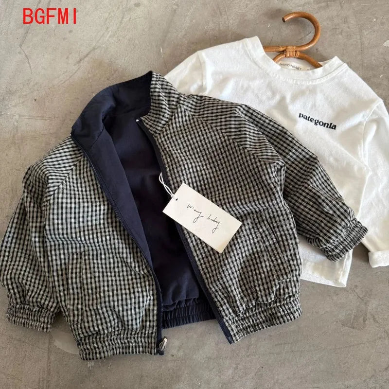 Veste réversible enfant à carreaux zippée – CLEVI Paris