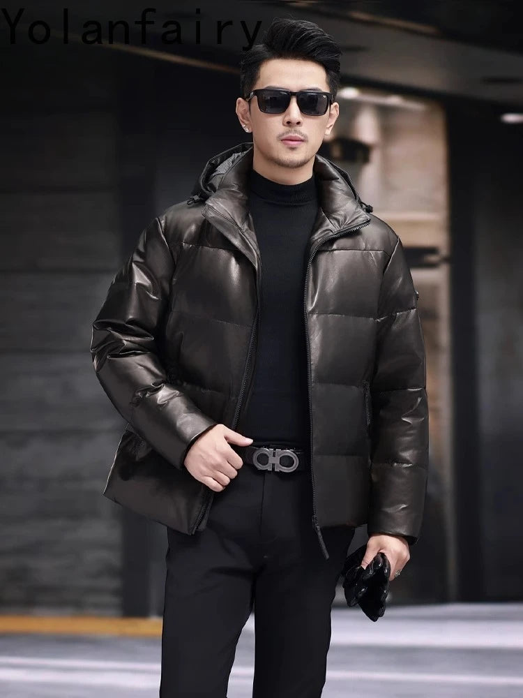 Doudoune homme en cuir et duvet de canard – CLEVI Paris