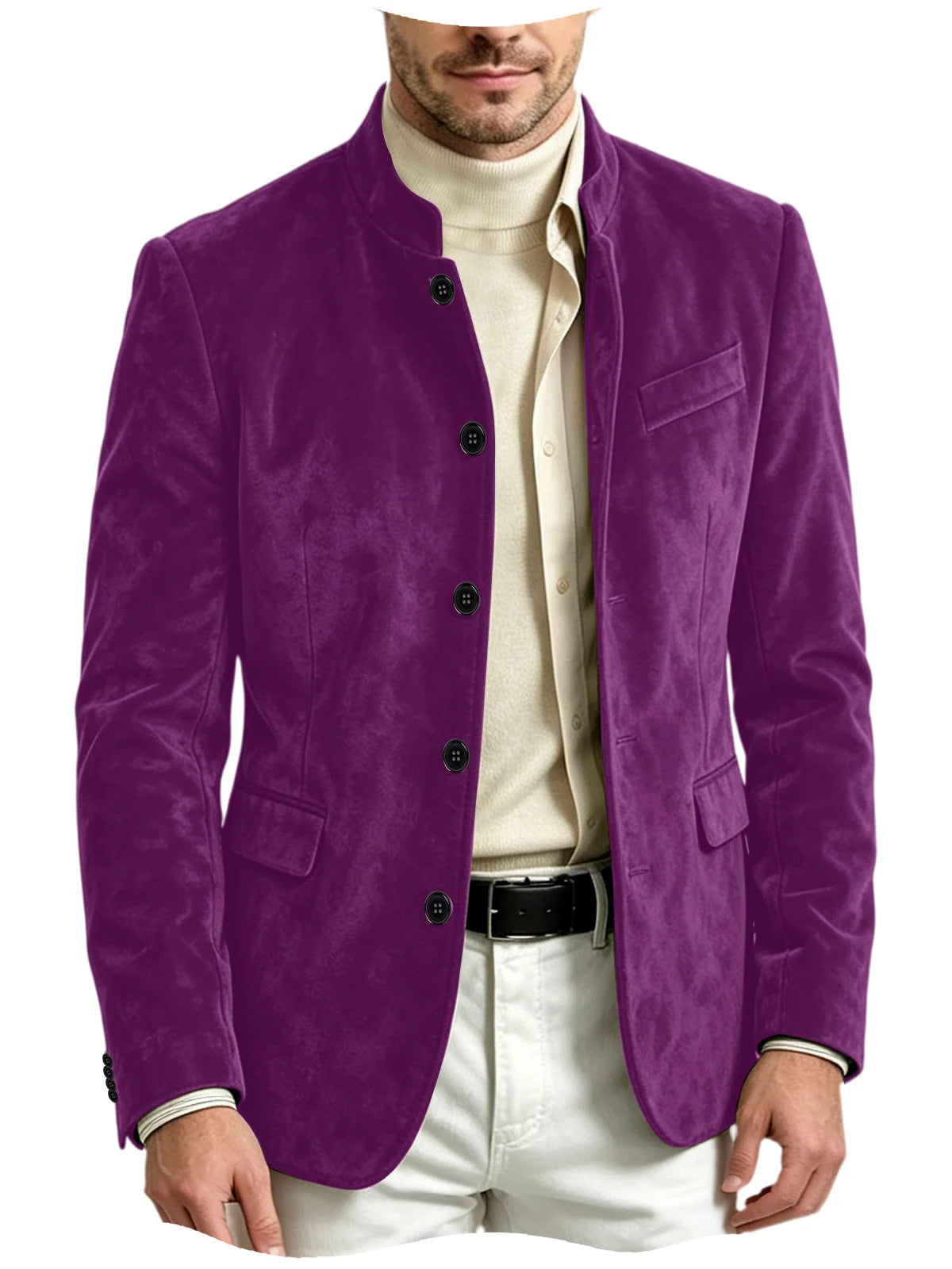 Blazer homme en velours à col montant – CLEVI Paris